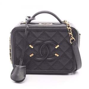 CHANEL CC Figley Small Vanity Bag, Shoulder Leather Calfskin, Women's, Black,...